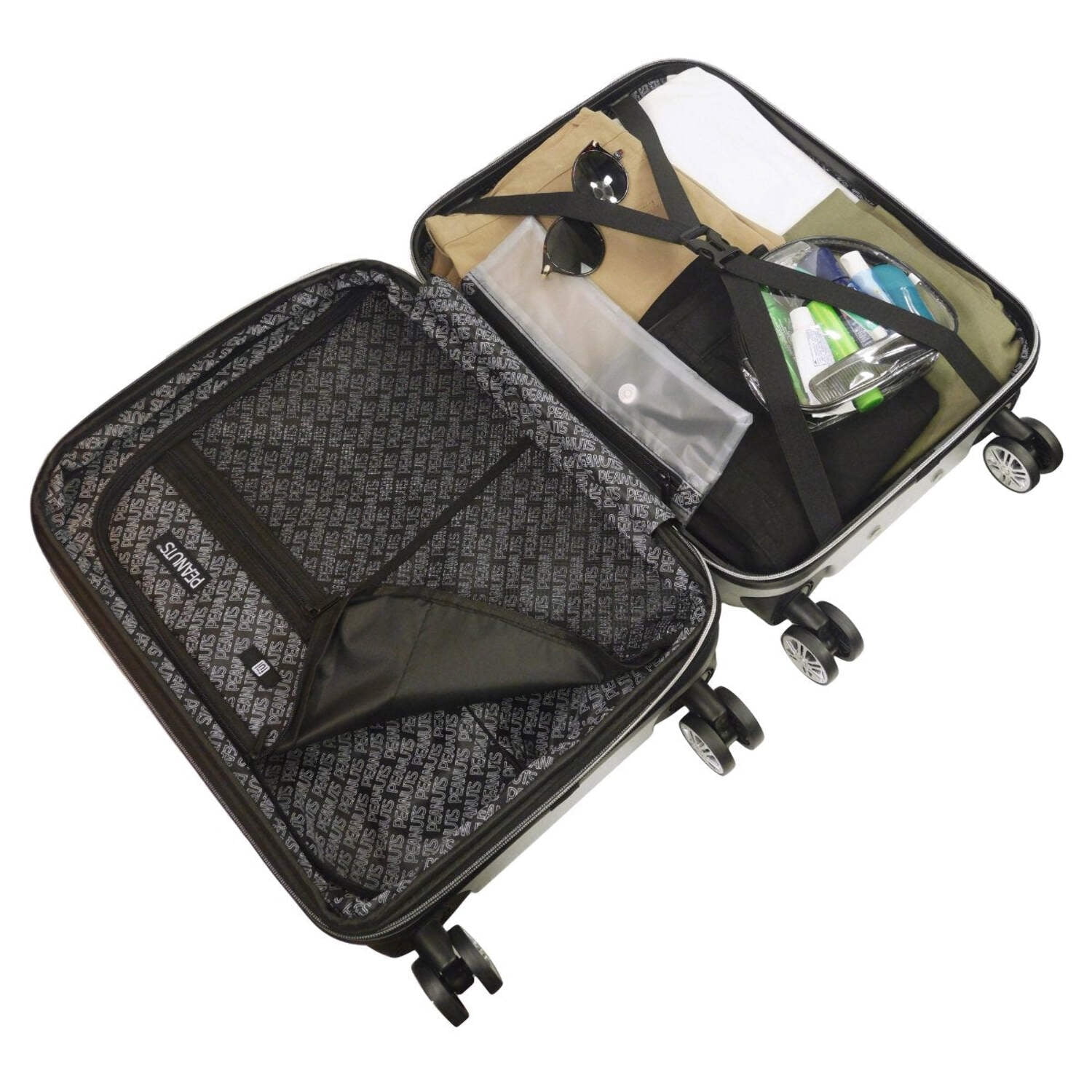 Peanuts 22 Inch Carry On Rolling Luggage, Snoopy and Woodstock Hardshell Suitcase with Wheels, Silver