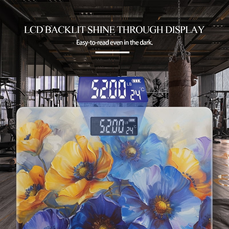 Bathroom Scale, Highly Accurate Digital Body Scale,Precisely Measures Weight up to 400 lbs-Oil Painting Of Vibrant Blue And Yellow Poppies