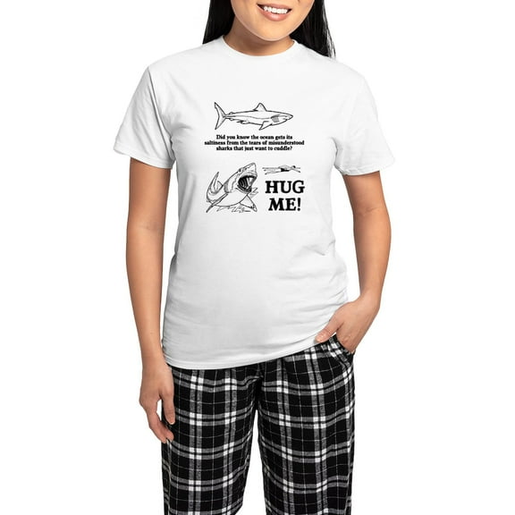 CafePress - Sharks Need Hugs Women's Light Pajamas - Women's Short Sleeve Print T-Shirt and Pants Light Cotton Pajama Set