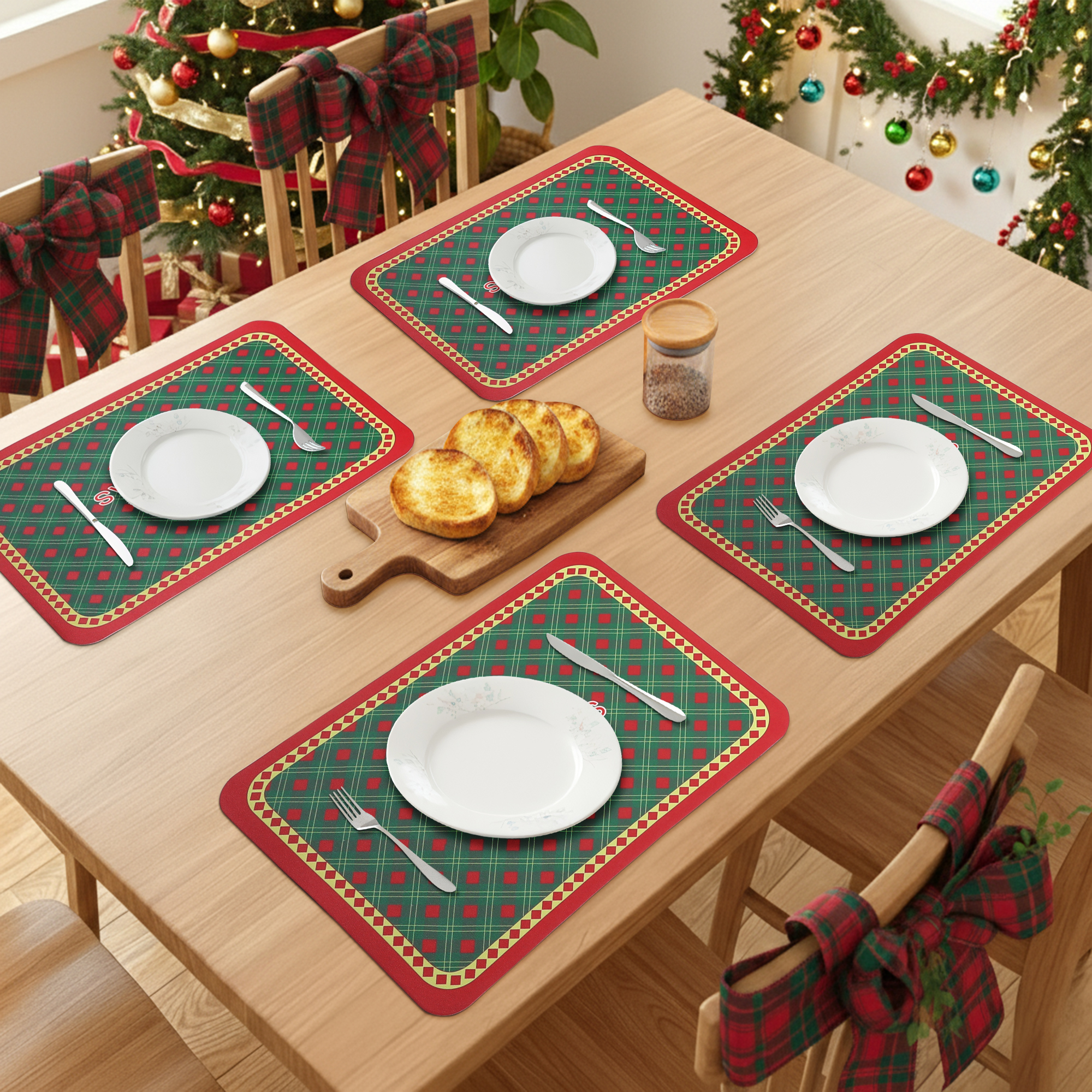 Unique Bargains Set of 6 Washable Leather Placemats Kitchen Table Mat Green