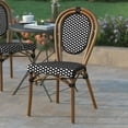 thumbnail image 3 of Emma + Oliver Indoor/Outdoor Stacking Thonet Bistro Style Chair with Black & White PE Rattan Seat and Natural Bamboo Finished Metal Frame, 3 of 14
