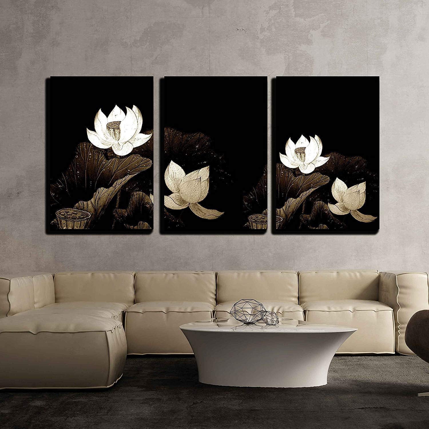 Wall26 3 Piece Canvas Wall Art Abstract of Brown Lotus for Background