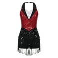 thumbnail image 6 of JanJean Women's Shiny Sequins Fringe Bodysuit Sleeveless Halter Neck Tassel Leotard Latin Jazz Red L, 6 of 7