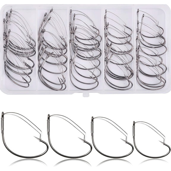 Wacky Weedless Fishing Hooks - 50pcs/Box Wacky Worm Hook with Weed Guard Wide Gap Fishing Hook for Soft Worm Baits