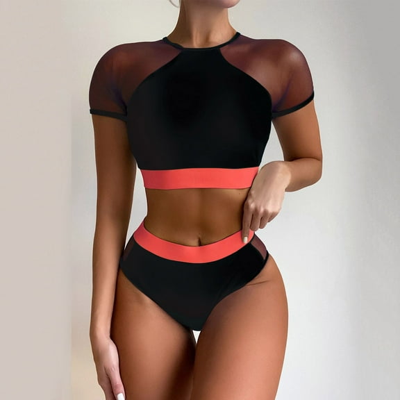 Gubotare Swimsuit Women Women High Waisted Swimsuit Ruffle V Neck Bikini Two Pieces Swimwear,Black M