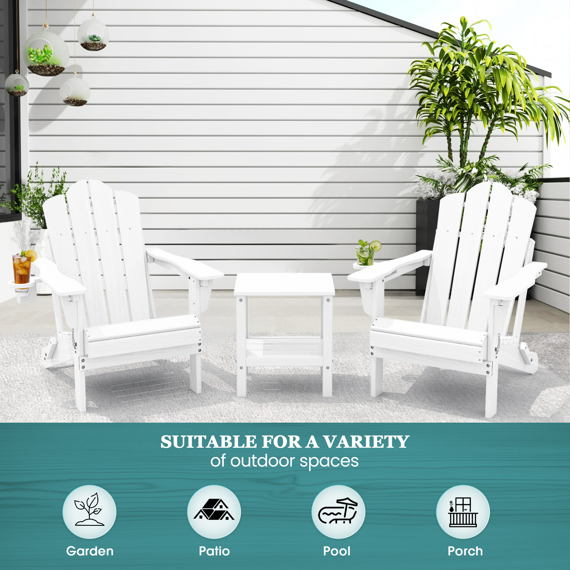 KINGYES Adjustable Folding Adirondack Chairs, Set of 2, White photo 6