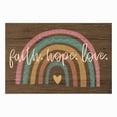 thumbnail image 4 of Personalized Planet 27x18 Faith Hope Love Boho Rainbow Uplifting Doormat with Custom Family Name Printed on Brown Rectangular 1/8” Thick Non Slip Mat for Kitchen Hallway Deck or Porch, 4 of 6