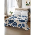 thumbnail image 2 of Queen Flat Sheet 90"x102", Navy Blue Floral Soft Lightweight Bedding Flat Sheets Only, Spring Retro Botanical Flowers Brushed Microfiber Top Bed Sheet, Breathable StainResistant Bedsheets, 2 of 9