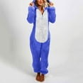 thumbnail image 2 of Adult Onesie Pajamas for Women, Cat Ears Cute Teddy Fleece Fuzzy Homewear Teens Plus Size Zip Hooded PJs Sleepwear (4X-Large, Blue), 2 of 6