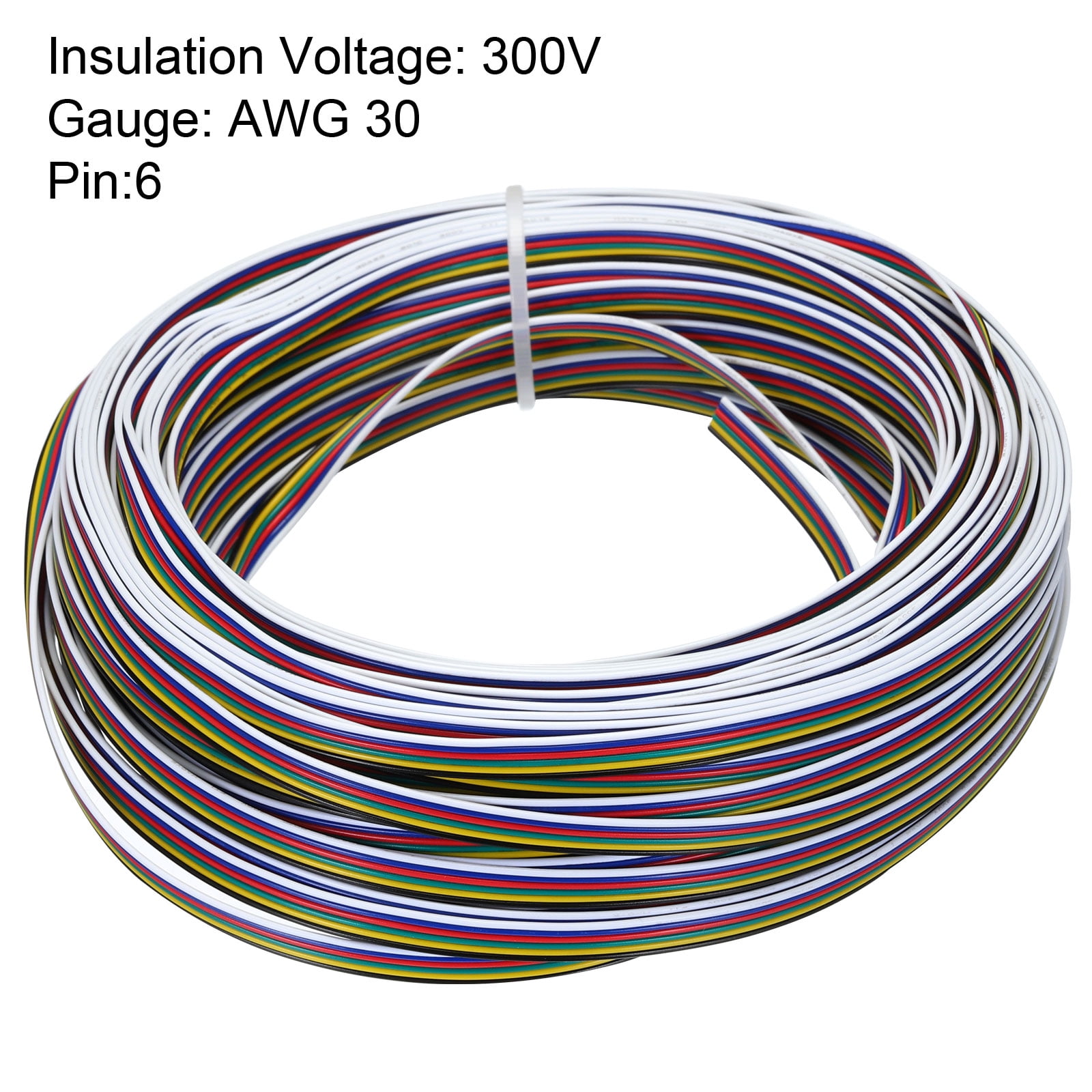 Uxcell 30 Gauge 6 Conductor Electrical Wire Tinned Copper Cable 98FT Stranded Wire for LED Strips Lamps Residential Wiring