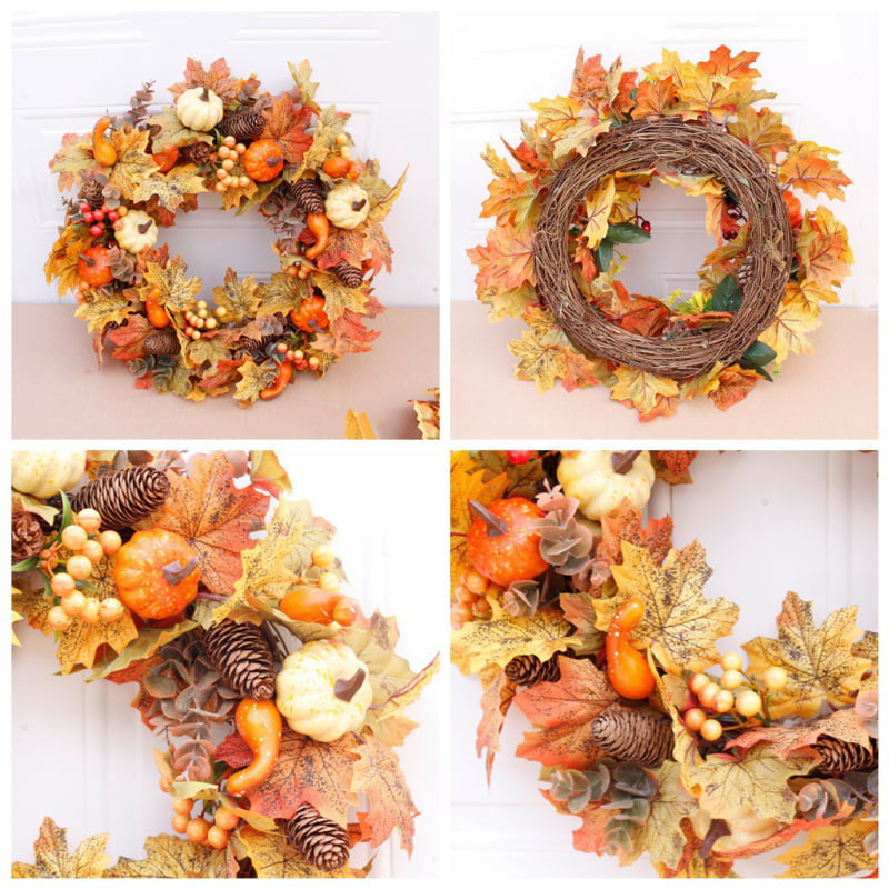 Halloween Thanksgiving Artificial Wreath Garland Rattan Frame Autumn Decorations 