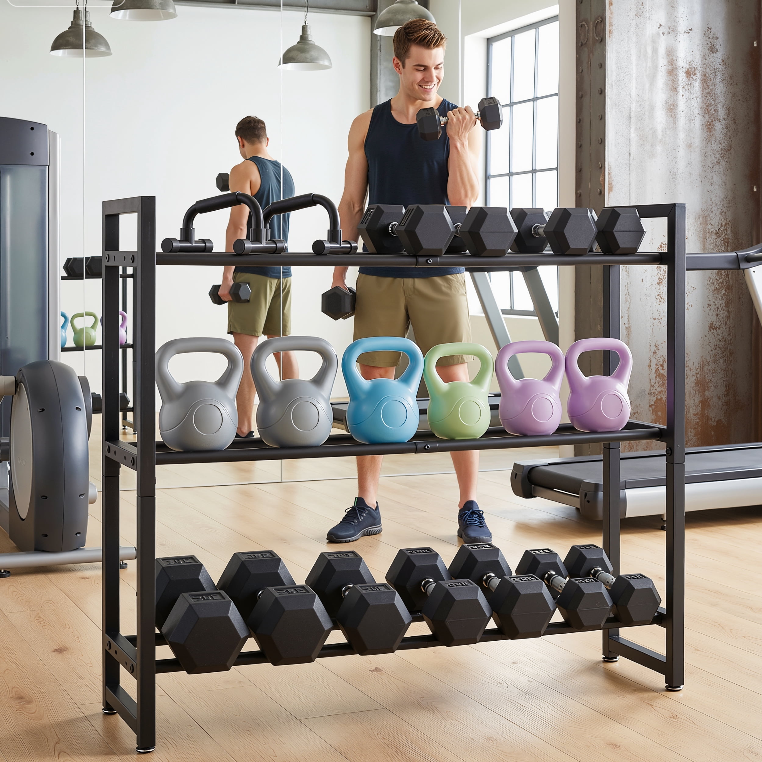 RELOIVE 3-Tier Adjustable Dumbbell Rack,360lbs Heavy Duty Carbon Weight Storage for Home Gym,Easy Assembly