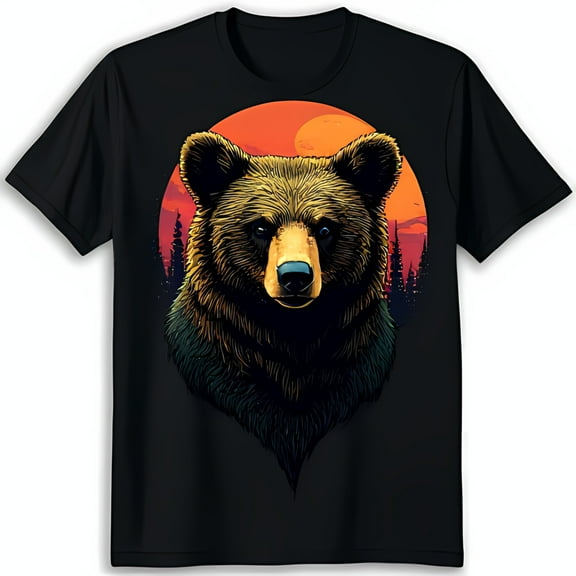 Black T-Shirt with Majestic Head and Sun Design