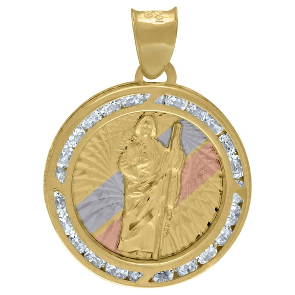 14k Tri-Color Gold Unisex Cz Saint Jude Religious Charm Pendant