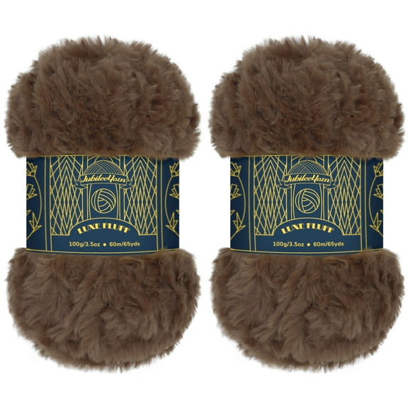 JubileeYarn Luxe Fluff Yarn - 100% Polyester - 100g/Skein - 2 Skeins - Chestnut Brown