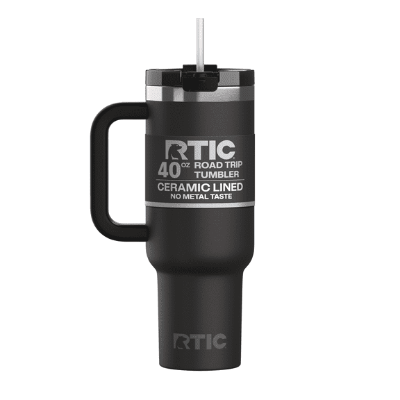 RTIC 40 oz Ceramic Lined Road Trip Tumbler with Handle and Leak-Resistant Straw Lid, Black