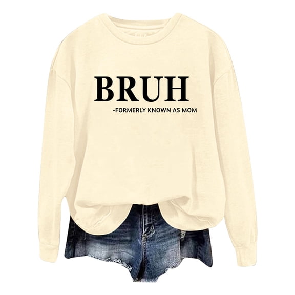 Womens Solid Color Letter Graphic Sweatshirt Long Sleeve Round Neck Loose Fit Slouchy Casual Lounge Top