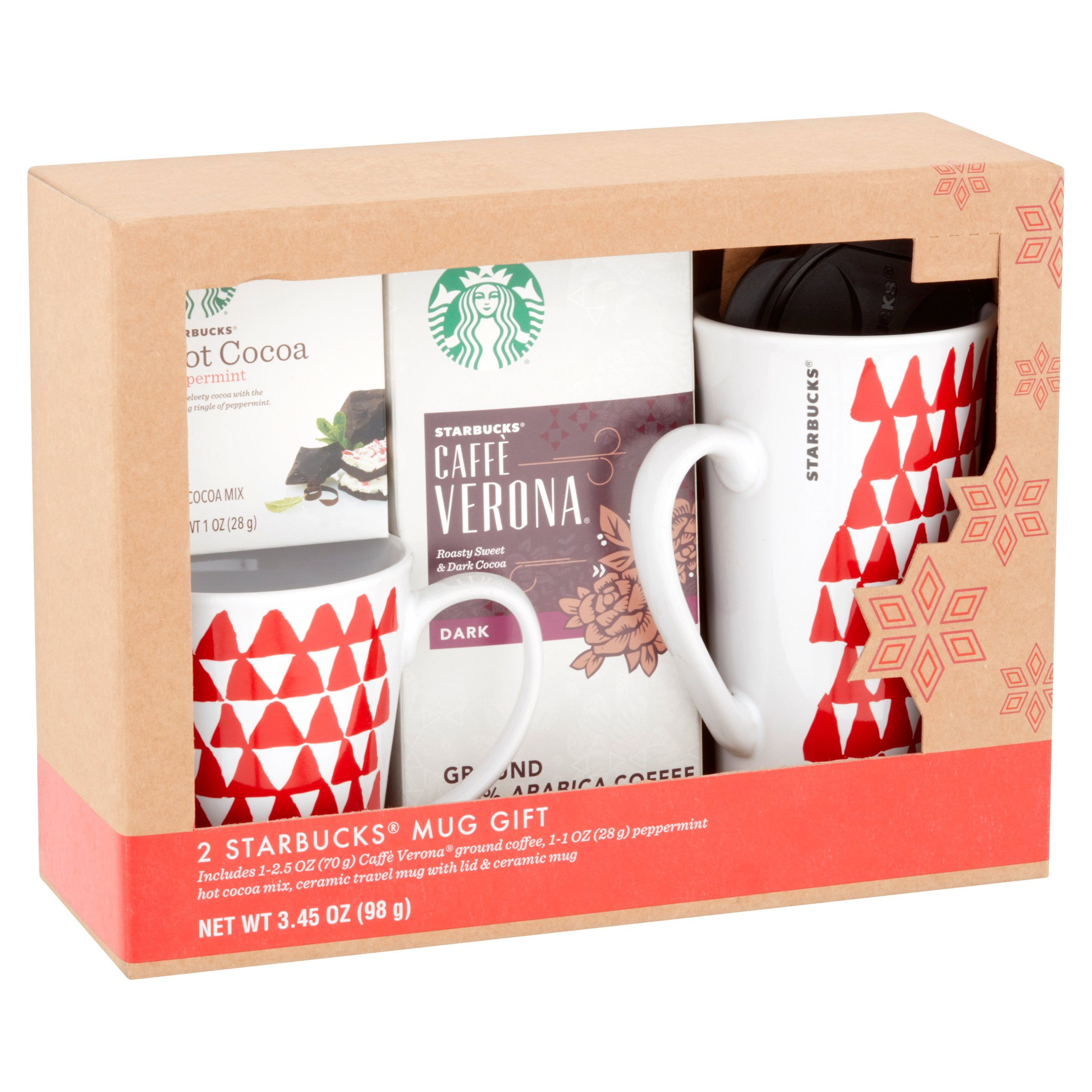 Starbucks Mug Gift Set Includes Ground Coffee & Peppermint Hot Cocoa Mix, 4  Piece 