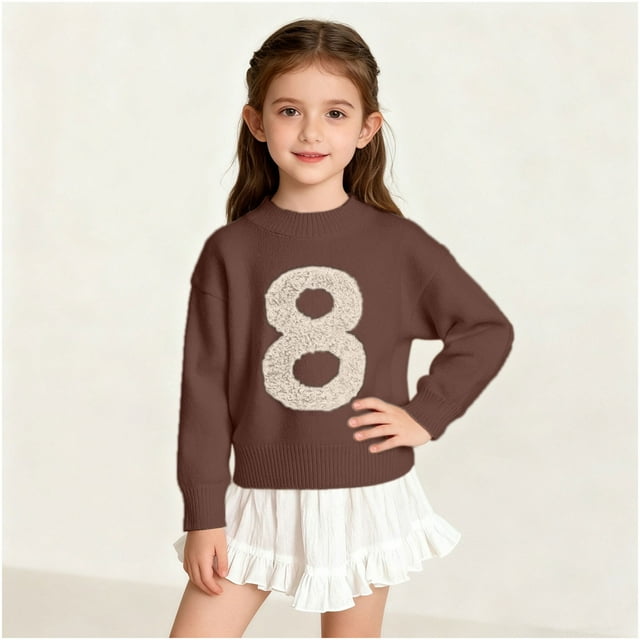 Blusas y camisas de cuello redondo y manga larga para niños, suéter unisex de invierno de color liso con estilo para la cabeza, top de punto de manga larga, top de poliéster para niños