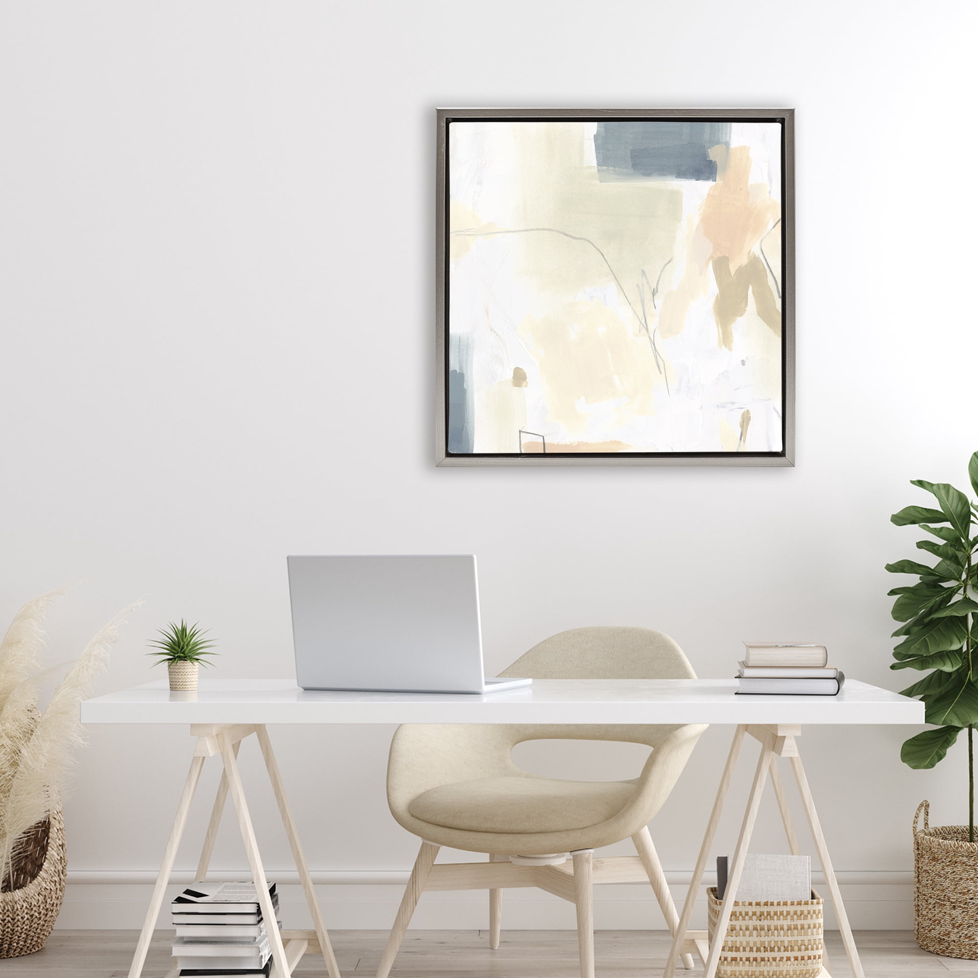 Stupell Industries Plaster Line Abstract Gray Framed Floater Canvas Wall Art, design by June Erica Vess