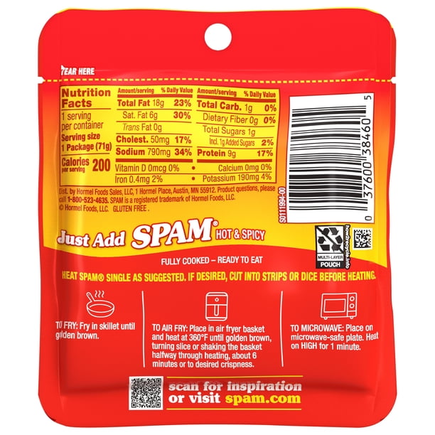 SPAM Single Hot & Spicy 2.5 oz Pouch - Walmart Business Supplies