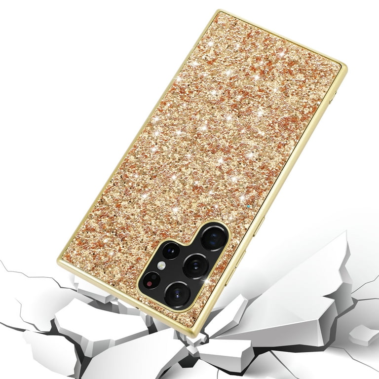 For Samsung Galaxy S23 Ultra Rose Gold Glitter Case Rugged Back Cover for  Women 