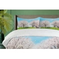 thumbnail image 4 of Ambesonne Tree Duvet Cover Sets, Japanese Spring Flowers, 2-King, Aqua Pink Green, 4 of 7