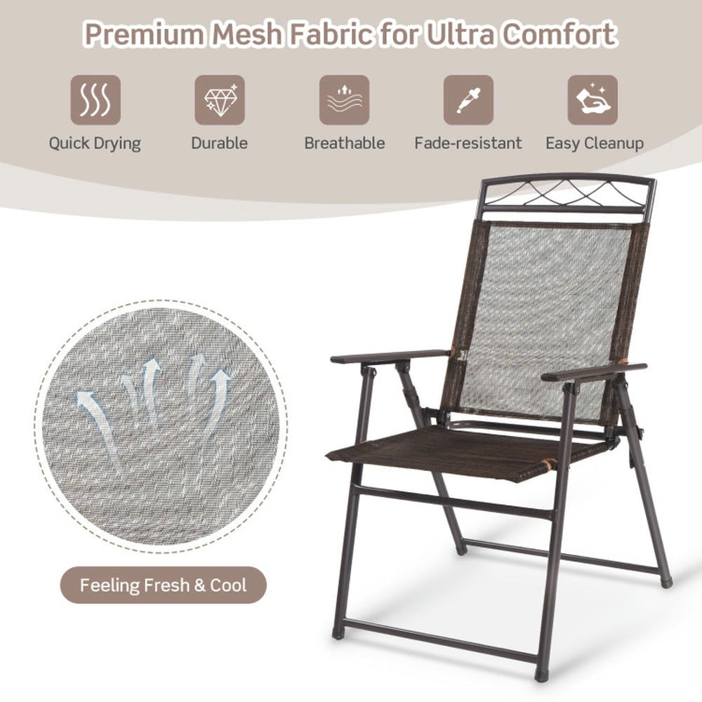 Spaco Folding Chairs Patio Chairs Lawn Chair,Set of 4 Patio Folding Sling Chairs Steel Camping Deck