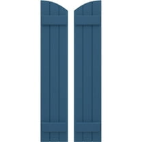 Ekena Millwork 10 1/2"W x 76"H Americraft Three Board (2 Batten) Exterior Real Wood Joined Board-n-Batten Shutters w/ Elliptical Top (Per Pair), Sojourn Blue