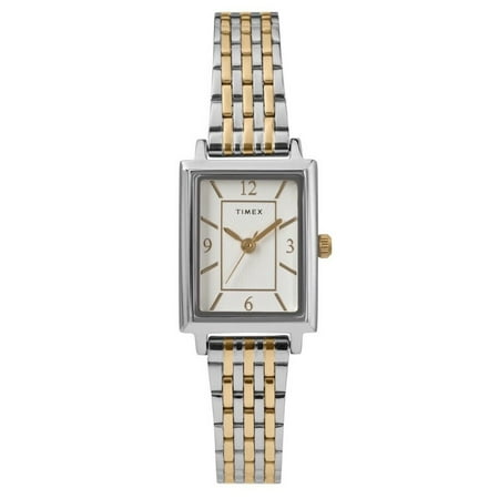 Timex TW2U43100 Lady 30m Dual Tone Rectangle Analog Quartz Watch  Silver & Gold tone