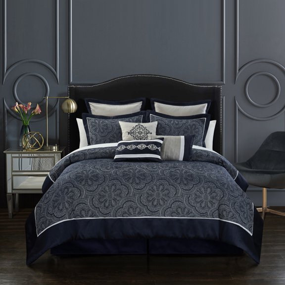 Merlina Merlina 9 or 13 Piece Comforter Set Jacquard Geometric Scroll Medallion Pattern Solid Border Design Bedding