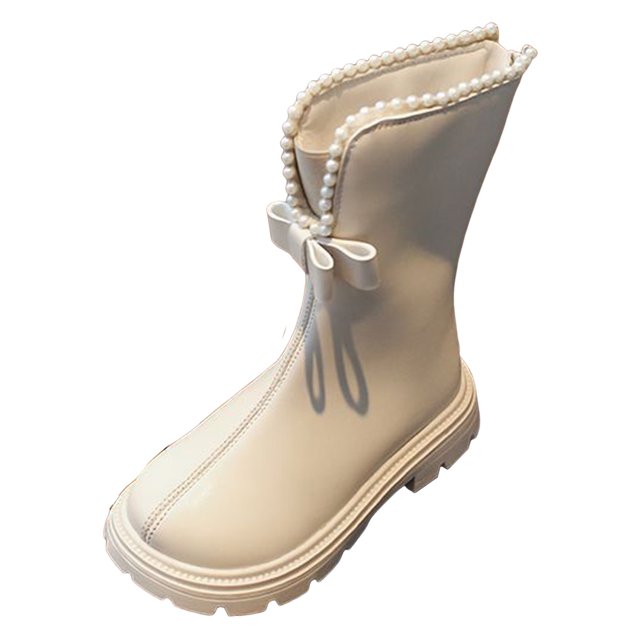 Gubotare Toddler Boots Girl's Rhinestone Round Toe Knee High Chunky Low Heel Boot Size 9.5 (Beige,Toddler 9.5)