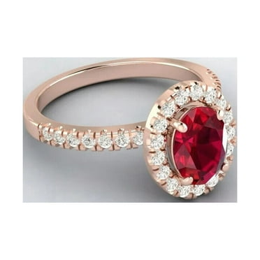 2.50Ct Oval Cut Natural Ruby & Diamond(SI1/G-H) 14K Rose Gold Solitaire Ring for Women Gifts/Wedding