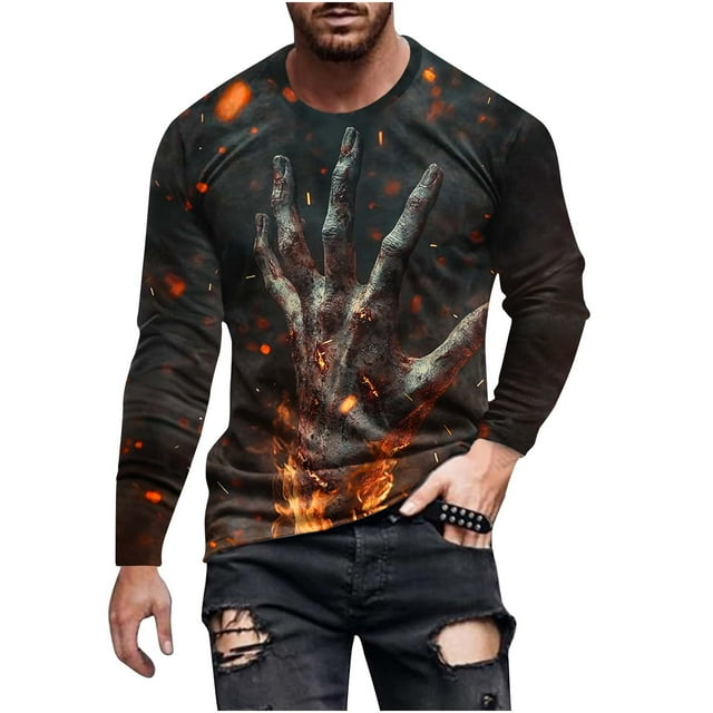Hauts Amples à Imprimé Squelette Noir pour Homme Été Automne Manches Longues Col Ras du Cou Survêtement Athlétique Heureux Festival Halloween Brunch Course Hauts Chemisiers Chemises Homme 2025 TTG