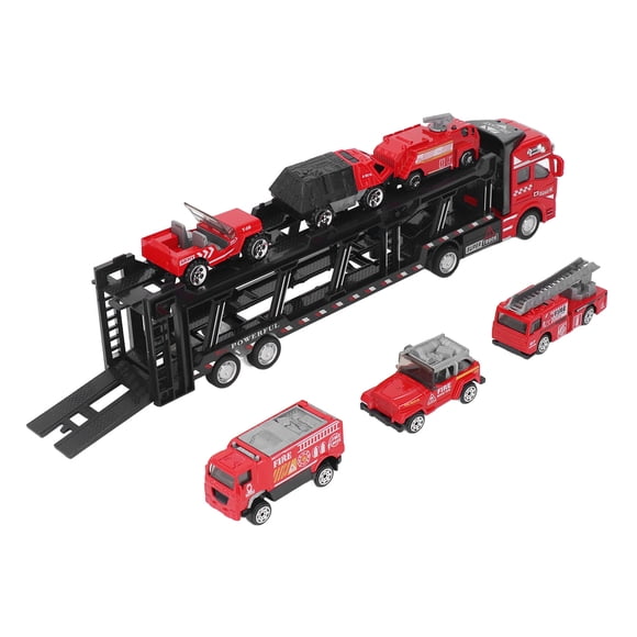 Fire Truck Car Carrier, Multiple Parking Spaces 32cm Pull Back Carrier Truck For Collect For Kids