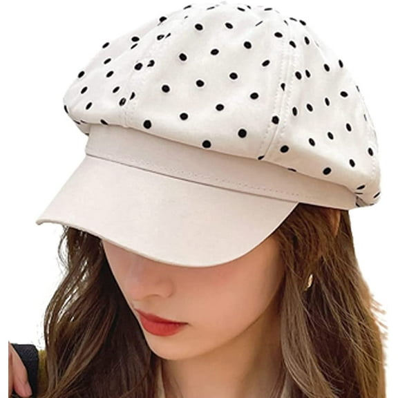 CoCopeaunts Newsboy Hats for Women, Women Newsboy Cap Winter Felt Retro Polka Dots Fashion All-Match Beret Cap