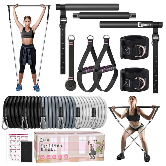 Bbtops Pilates Bar Kit with 6x Resistance Bands (20lbs/30lbs/50lbs), Multifunctional Pilates Bar Full Body Workout Equipment Black