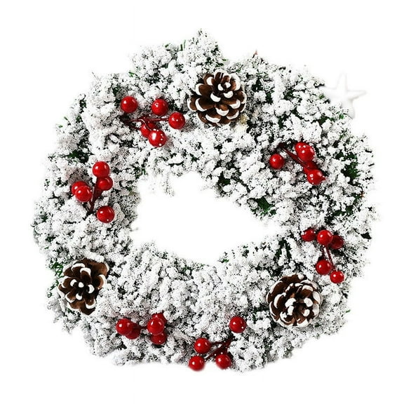 VogueV Handmade Christmas Wreath with Flocked Pine Cones & Berries, Festive Winter Front Door Decor, Holiday Greenery Gift Idea, Rustic Evergreen Wreath for Indoor & Outdoor Display, 1X Wreath