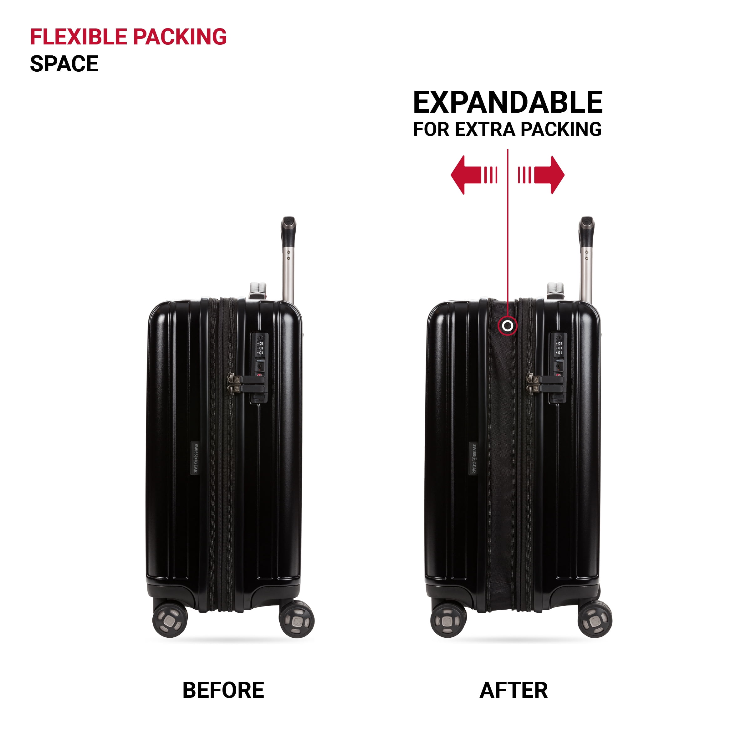 SWISSGEAR Ridge Hardside Expandable Carry-On Luggage with Spinner Wheels, TSA Lock and USB, Black