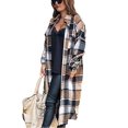thumbnail image 2 of Omoone Women's Flannel Plaid Shacket Fall Oversized Long Button Down Shirt Jacket Shackets(Brown-L), 2 of 4