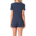 thumbnail image 3 of INSPIRE CHIC Women's Pajama Sets Short Sleeve Crewneck Top with Shorts Ruffle 2 Pcs Lounge Set with Pocket XS Navy, 3 of 6