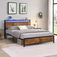 thumbnail image 2 of Leumius Full Size Bed Frame with LED Lights and 2 USB Ports,Industrial Platform Bed with Under-Bed Storage and Wooden Headboard,Noise Free,Rustic Brown, 2 of 18