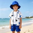 thumbnail image 2 of OSOLU Boys Summer Hawaiian Beach Outfits Short Sleeve Button Up Shirts And Shorts With Bucket Hat 3 Piece Set 3-8Y Trendy Outfit, 2 of 9