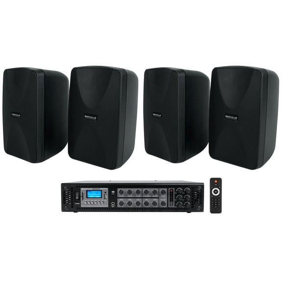 Rockville 70v Commercial/Restaurant Amplifier w/Bluetooth (4) Black 4" Speakers