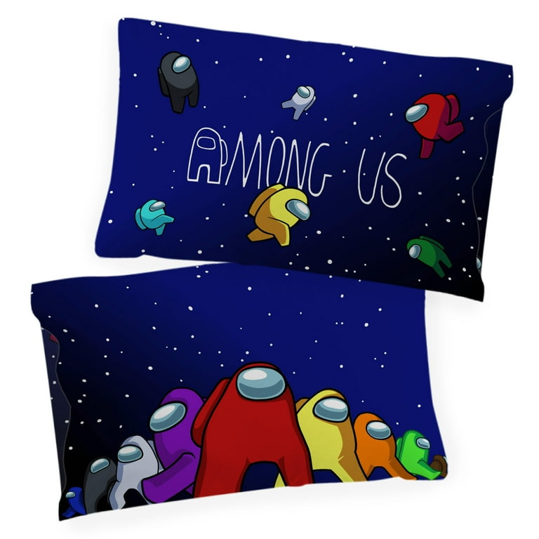 Among Us Crewmates Kids 4 Piece Full Sheet Set Microfiber Black Innersloth Gaming Bedding