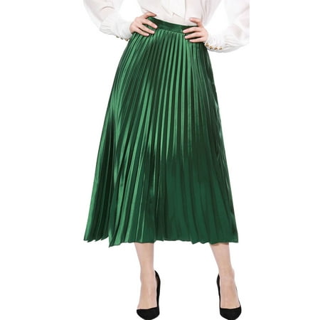 - Women's High Waist Party Accordion Pleats Metallic Midi Skirt