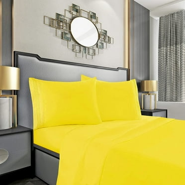 Elegant Comfort Silky-Soft 1800 Series - Wrinkle-Free 4-Piece Bed Sheet Set, Deep Pocket up to 16 inch, Queen, Yellow