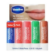 Vaseline Lip Therapy 5-Piece Lips Set With Petroleum Jelly Value Pack 0.16 oz. / 4.8g each (1 Original, 2 Rosy, 1 Cocoa, 1 Aloe)