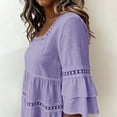 thumbnail image 6 of Edvintorg Blouses for Women Casual Square Neck 3/4 Sleeve Loose Cotton and Linen Pullover Tops Women Shirts Purple M, 6 of 6
