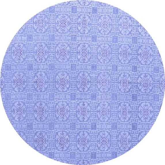 Ahgly Company Machine Washable Indoor Round Abstract Blue Modern Area Rugs, 6' Round